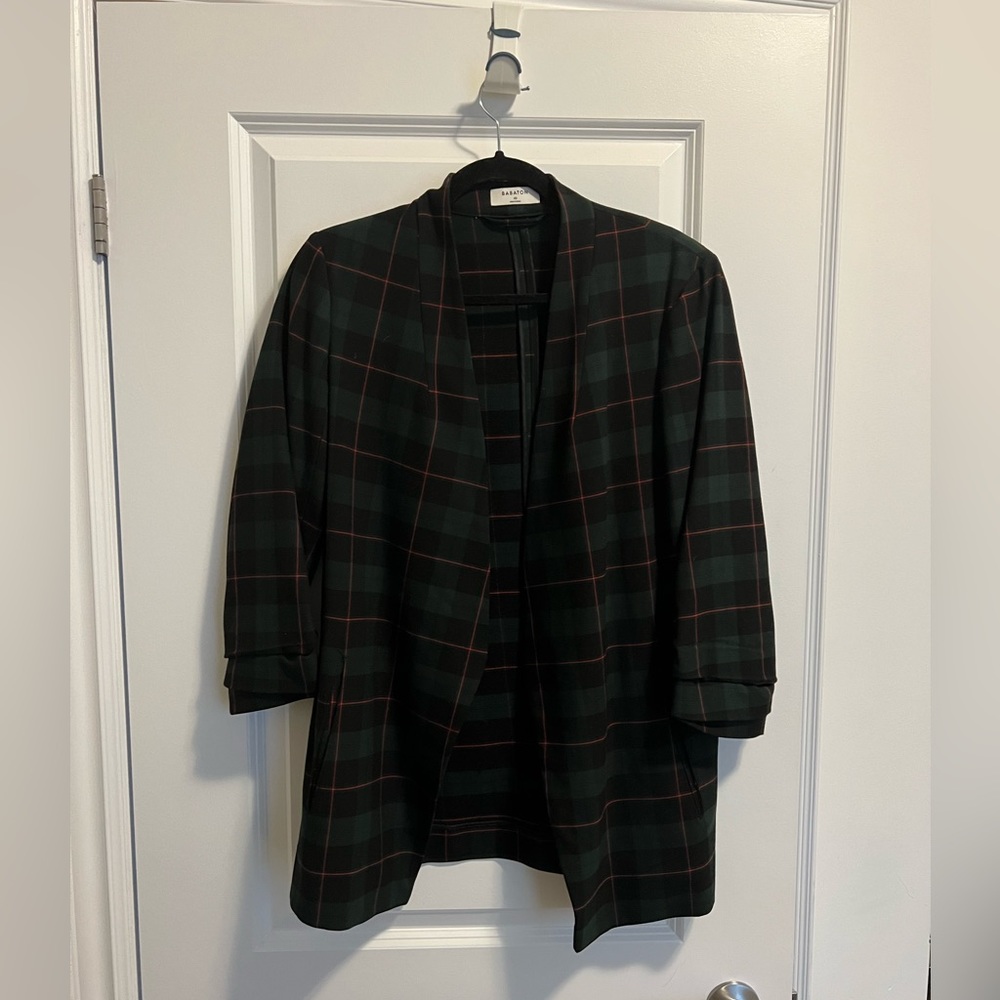 Babaton Power Hip Blazer in Green Tartan